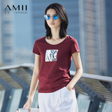 Amii艾米旗舰店2016夏装显瘦上衣印花修身短袖T恤衫大码女装体恤
