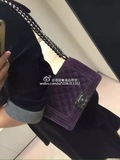 [美国代购]15秋冬新款Chanel紫色天鹅绒丝绒LE BOY小号20cm斜挎包