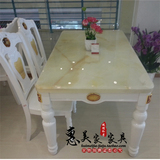 欧式长方形餐桌 天然大理石餐桌 现代中式简约实木白亮光餐桌椅子