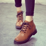 秋冬中性棕色马丁靴平底短靴单鞋复古英伦学院风前系带学生女靴