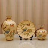 欧式复古花瓶看盘套装 美式田园家居装饰摆设工艺品 陶瓷摆盘花器