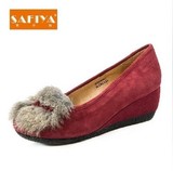 Safiya/索菲亚正品代购秋冬新款羊皮兔毛坡跟单鞋女鞋SF53116601