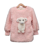 2014冬季女童装韩版 立体绵羊毛绒绒卫衣中长款加绒套头圆领绒衫