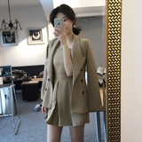 韩版2016春装新款小香风时尚套装小西装外套女抹胸连体裙裤两件套