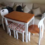 小餐桌田园实木伸缩餐桌椅组合 小户型白色折叠餐桌地中海方桌子