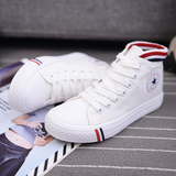 2016夏季新款帆布鞋女学生韩版平底高帮鞋板鞋白色球鞋系带硫化鞋