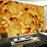 中式玉雕玫瑰花3D立体电视背景墙纸客厅卧室无缝大型壁画壁纸墙布