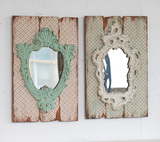 美式乡村复古做旧木质维多利亚vintage装饰镜化妆卫浴镜 壁饰镜子