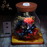 黑色玫瑰永生花保鲜花干花玻璃罩瓶 创意七夕情人节爱人生日礼品