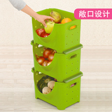 日本进口厨房置物架蔬菜水果储物箱塑料收纳筐可叠加套装收纳盒