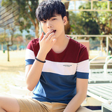 夏季男T恤 韩版男士短袖T恤 圆领修身条纹半袖体恤潮流男装上衣服