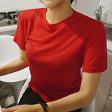 韩国代购2016夏装Candyglow舒适纯色圆领直筒短袖女士T恤110255