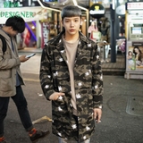 韩国东大门代购男装春装对称口袋花朵迷彩纹宽松中长款男士外套男