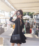 2016韩版女装新款 一条充满心机的黑色连衣裙 显瘦连衣裙