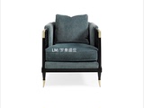 LM/罗曼盛世,实木橡木单人布艺沙发椅,韩式软靠扶手带垫单人沙发