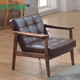 设计师沙发实木扶手休闲躺椅北欧现代简约皮艺沙发单人椅子
