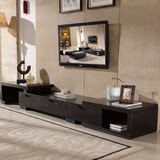 伸缩电视柜茶几组合 简约现代实木黑色橡木电视机柜 客厅地柜3米