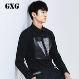 GXG男装  男士衬衫 休闲修身款时尚黑色时尚都市长袖衬衣#6180302