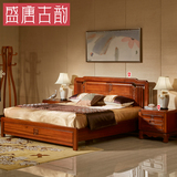 盛唐古韵 现代中式实木床1.8米双人大床储物床高箱床柚木床A502