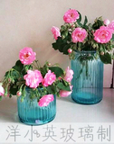 洋小英乡村地中海创意 蓝色透明玻璃花瓶水培花瓶 家居摆件 包邮