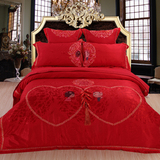 罗莱家纺婚庆四件套大红刺绣结婚多件套 六件套 十件套床上用品