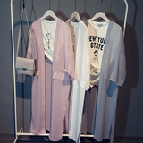 ZCX原创设计 实拍中长款纯色五分袖雪纺侧边开叉防晒开衫