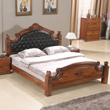 进口榆木厚重款双人床 1.8米牛皮软靠床 全实木加宽真皮床特价