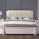 定制白色实木真皮中式床简约现代大床2米2.2/2.4米双人床1.8米床