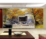 现代中式客厅电视背景墙纸卧室书房壁纸立体无缝大型壁画枫叶树林