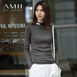 Amii毛衣女套头 薄款长袖修身显瘦2016秋冬新款半高领百搭打底衫