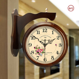 爱时达实木双面钟中式两面钟客厅创意挂钟美式田园钟表欧式石英钟