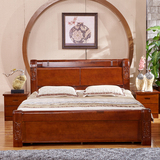 现代中式实木床1.5  1.8米全香樟木实木床婚床高箱气动双人床家具