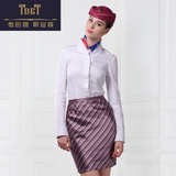 TDET新品航空空姐制服纯棉短袖衬衫女夏修身职业装显瘦工作服