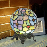 豪蒂 欧式球形彩玻小夜灯 纯铜雕花 创意装饰摆件台灯卧室床头灯