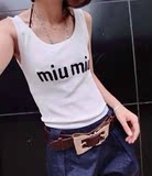 miumiu字母刺绣2016春夏新款无袖吊带背心修身显瘦针织冰丝打底衫