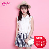 Candie's2016夏新款 时尚百搭纯色方领系带衬衫女30062086
