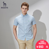 Hazzys哈吉斯夏季新款青年男士短袖格子修身纯棉英伦休闲衬衫