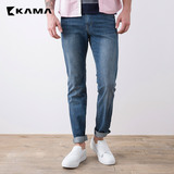 卡玛KAMA 夏季款纯棉休闲经典款牛仔裤直筒薄长裤子男士2215333