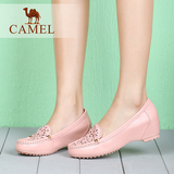 Camel/骆驼女鞋 时尚休闲 舒适牛皮雕镂透气圆头内增高单鞋春鞋
