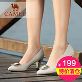 Camel骆驼女鞋 尖头羊皮金属装饰单鞋浅口真皮高跟鞋