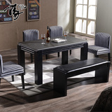 现代简约大理石火烧石餐桌椅组合6人小户型长方形实木餐饭桌台