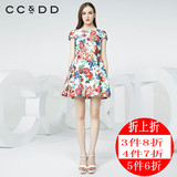 CCDD2016夏装新款专柜正品女 百花提花高腰修身百褶裙 短袖连衣裙