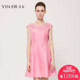 YINER音儿专柜正品夏款 桃红蕾丝刺绣修身显瘦高端连衣裙84605762