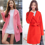 2016反季促销秋冬新款双面羊绒大衣女韩版中长款修身纯色毛呢外套