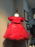 女宝宝周岁生日礼服 大红色花童礼服可爱纱纱裙蓬蓬连衣裙