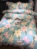 全棉韩版花朵夹棉绗缝床盖床单式四件套四季可用