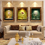 大芬纯手绘油画 现代欧美装饰客厅卧室有框画玄关餐厅挂画3联花卉