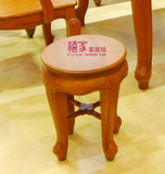 缅甸瓦城柚木家具雕花圆凳矮凳餐凳休闲凳现代中式实木凳子J8212