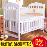 婴儿床实木多功能宝宝BB床白色带滚轮可加长大尺寸变摇篮床儿童床