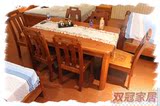 热卖新品100%榆木餐桌一桌六椅老榆木家具全实木餐桌椅纯实木家具
